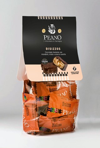 DISIZZOS DELICIOUS SOFT NOUGAT OF ALMONDS, ORANGE PEEL AND HONEY COVERED WITH THE FINEST DARK CHOCOLATE