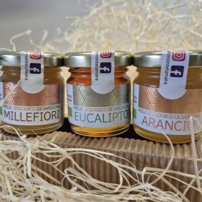 GIFT BOX OF 3 DIFFERENT SARDINIAN ORGANIC HONEY MONTE TAMARA