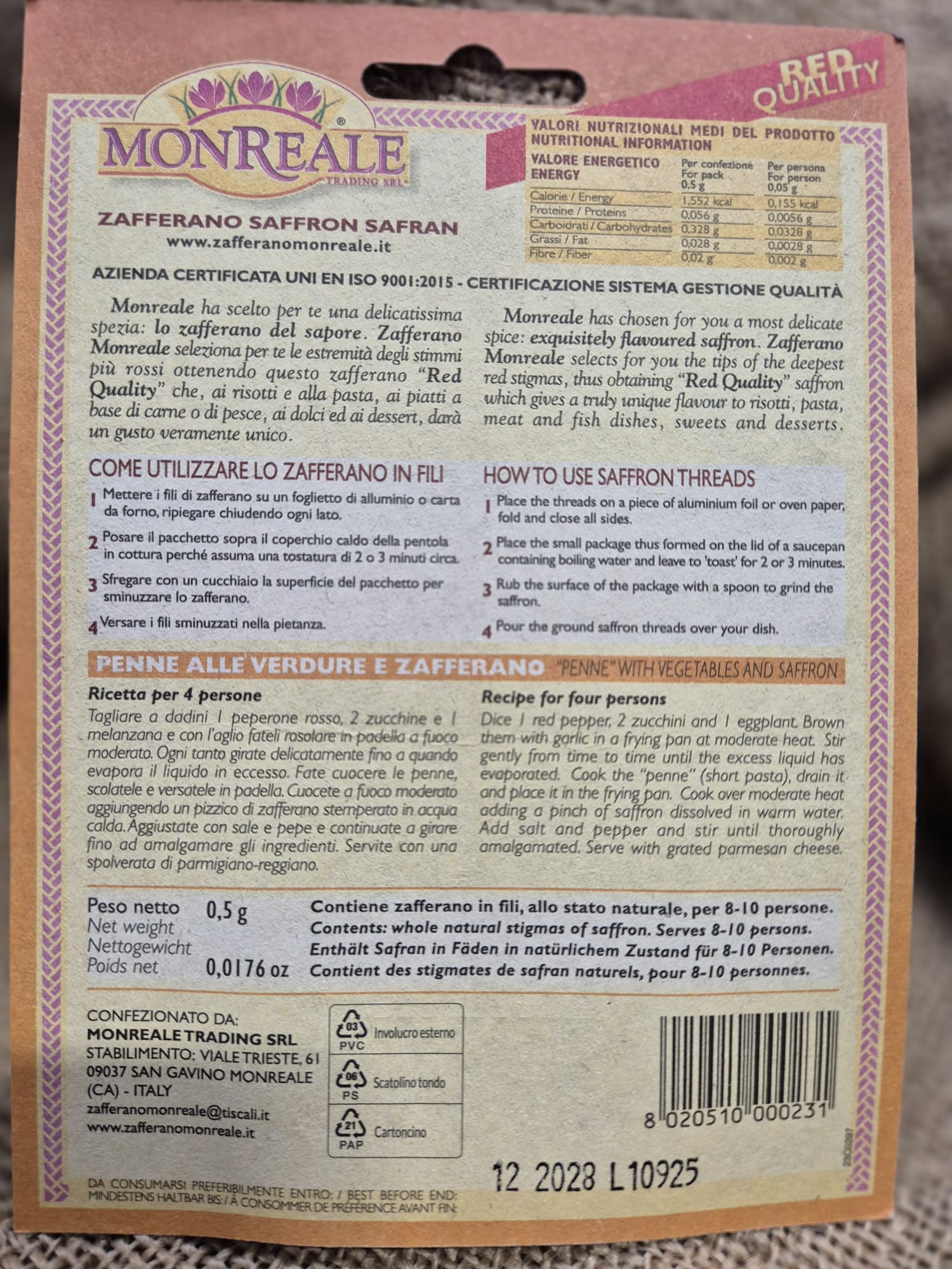 MONREALE SAFFRON STIGMAS 0.5g - Image 2